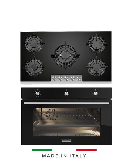 Campomatic Built-in Bundle | 90cm Oven Gas/Gas (Made In Italy) +Top Black Glass