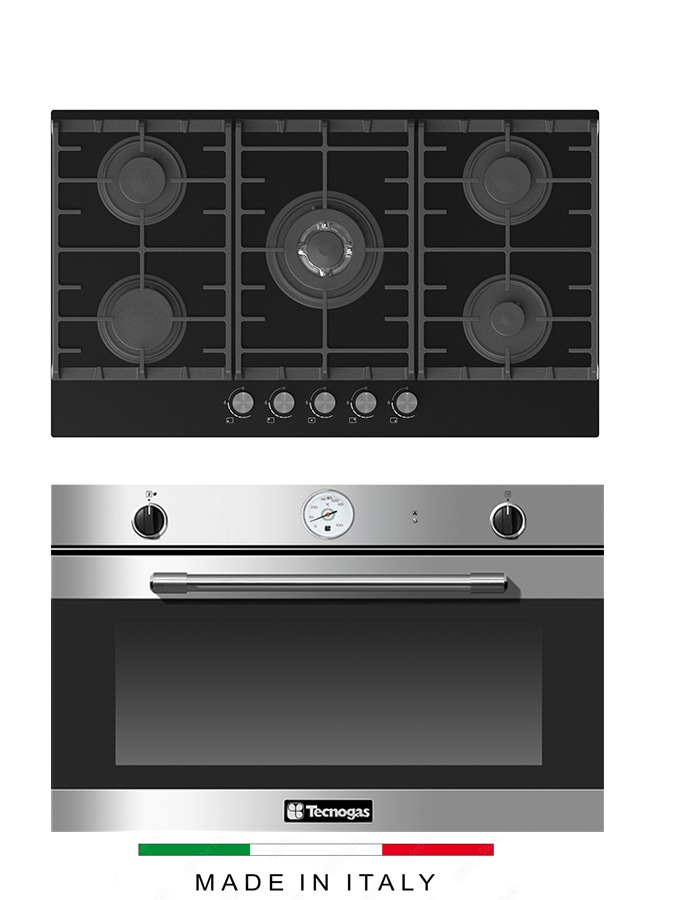 Tecnogas90black Tecnogas Built-in Bundle | 90cm Oven Gas/Gas +Top Black Glass - Image 1