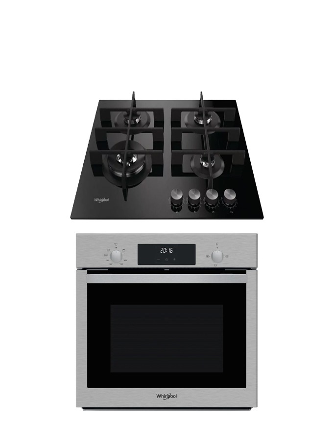 bundle 60 black whirlpool Whirlpool Built-in Bundle | 60cm Oven Gas/Gas +Top Black Glass - Image 1