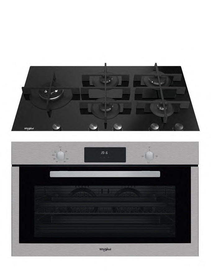 whirlpool90black copy Whirlpool Built-in Bundle | 90cm Oven Gas/Gas +Top Black Glass - Image 1