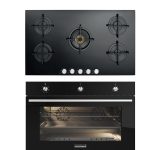 Campomatic Built-in Bundle | 90cm Oven Gas/Gas (Made In Italy) +Top With Brass Burners Black Glass