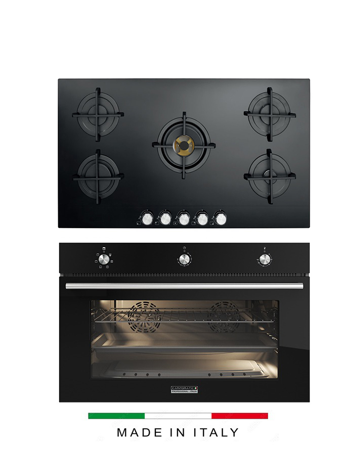 Bundle Black Brass Made In Italy Campomatic Built-in Bundle | 90cm Oven Gas/Gas (Made In Italy) +Top With Brass Burners Black Glass - Image 1