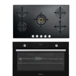 Campomatic Built-in Bundle | 90cm Oven Gas+Top With Brass Burners Black Glass